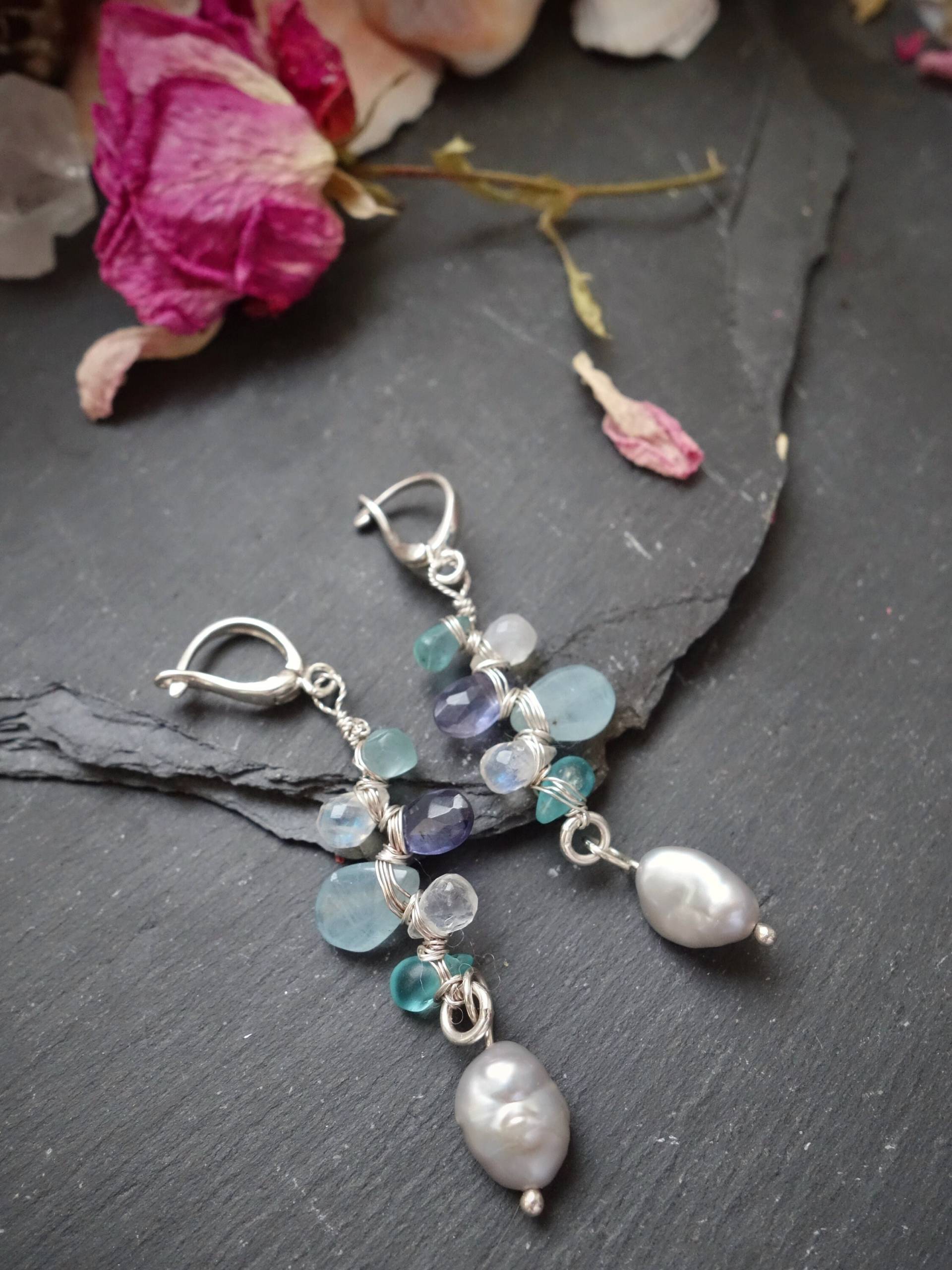 Silber Edelstein Ohrringe Blaue Perle | Blaue Stein Aquamarin Boho Tropfen Perlen Unikate Artisan Unikat Silber Edelstein Ohrringe Blaue Perle | Blaue Stein Aquamarin Boho Tropfen Perlen Unikate Artisan Unikat von MahamudraDesign