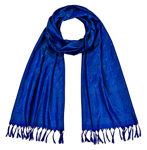 Maharanis Handgewebter Jacquard Seidenschal 100% Seide blau-grün 55cm x 180cm von Maharanis