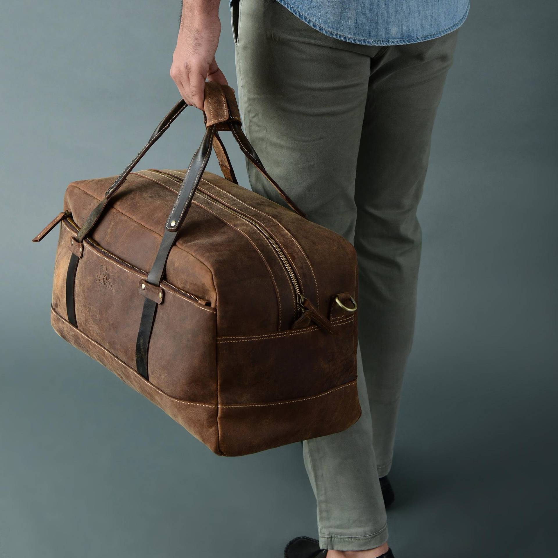 Monogrammed Büffelleder Seesack Handgemachte Reisetasche von MaheTri