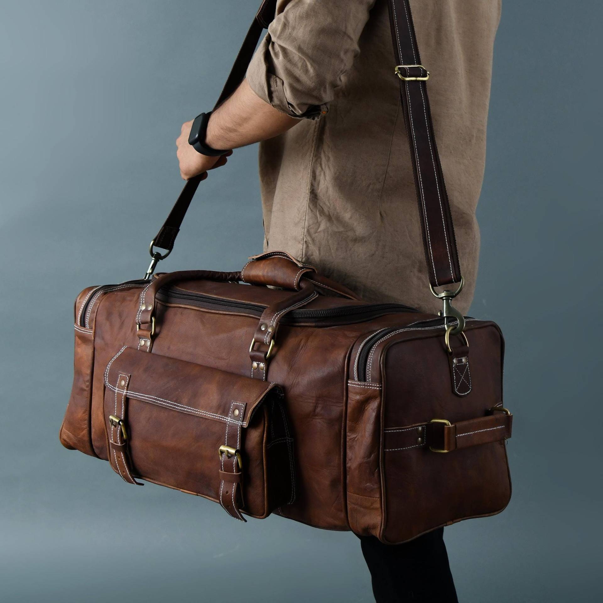 Vollnarbenleder Seesack/Mit Monogramm Echte Weekender-Tasche Reisetasche Für Männer Personalisiertes Geschenk 21/24/28/30 " von MaheTri