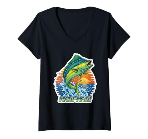 Damen Vintage Mahi Mahi Fisch Offshore Angeln T-Shirt mit V-Ausschnitt Damen Vintage Mahi Mahi Fisch Offshore Angeln T-Shirt mit V-Ausschnitt von Mahi Mahi Fishing Collection