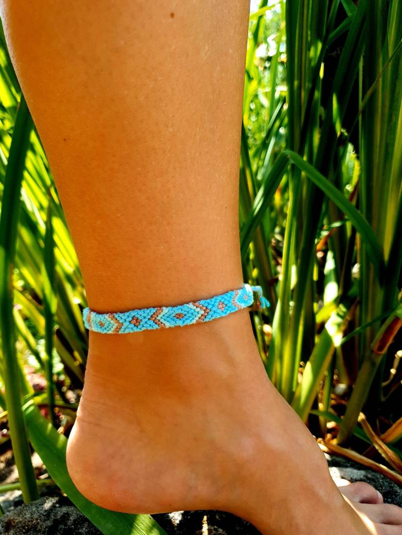 Surfer Strand Fußband Geknüpft/Handmade Hippie Boho Festival Fußkettchen Geknüpftes Fußbändchen von Mahjalo