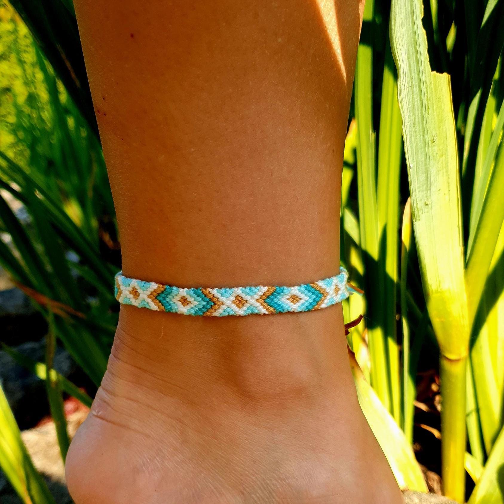 Surfer Strand Fußband Geknüpft/Handmade Hippie Boho Festival Fußkettchen Geknüpftes Fußbändchen von Mahjalo