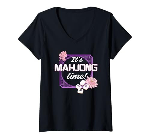 Damen Mahjong Time Floral Legespiel Mahj Player T-Shirt mit V-Ausschnitt Damen Mahjong Time Floral Legespiel Mahj Player T-Shirt mit V-Ausschnitt von Mahjong Time