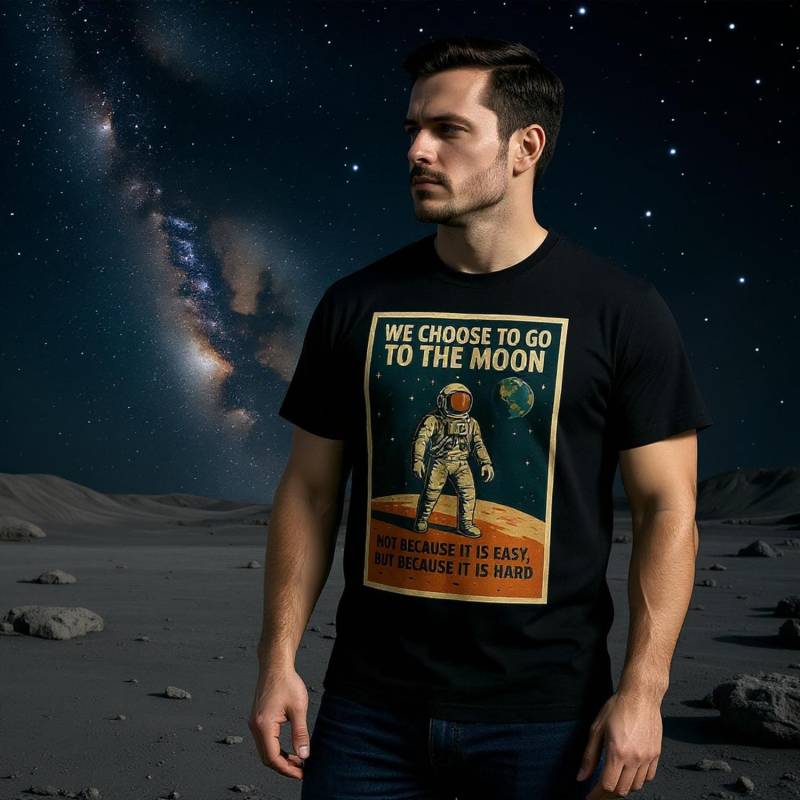 Retro Astronaut T-Shirt - „We Choose To Go The Moon" Vintage Space Exploration Design von Mahnufaktur