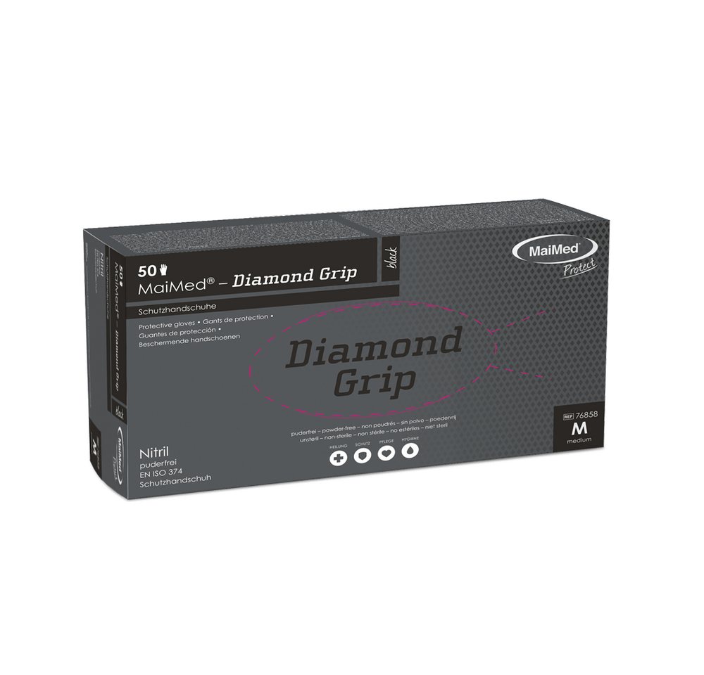 MaiMed Einweghandschuhe Maimed Diamond Grip Nitril Einmal-Schutzhandschuh Schwarz 50 Stück von MaiMed