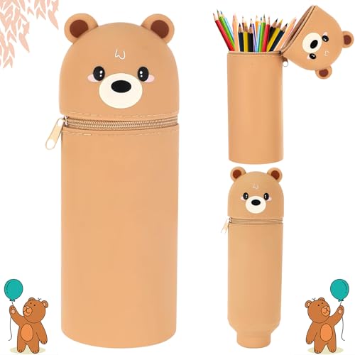 Federtasche aus Silikon, 2-in-1 Tier Stifthalter, Kawaii Federmäppchen, Stiftemappe mit Reißverschluss, Cartoon Bleistifthalter, Schlampermäppchen, für Schule, Büro, Geschenk für Schülerin von MaibaoteMbt