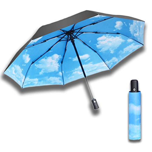 Maibar Klappschirm Reiseschirm Wasserdichter Taschenschirme Sonnen-UV-Schutz Automatischer Regenschirm Blauer Himmel Leicht 190T 8 Knochen Sonnenschirm Frauen Dame Multifunktionsschirm (Blauer Himmel) von Maibar