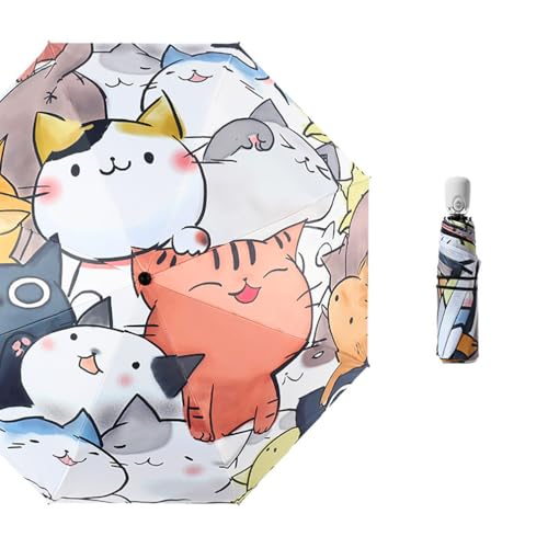 Maibar Kompakter Reiseschirme für Damen UPF 50 Katze Taschenschirme UV Schutz 3D Muster Klappschirme SPF 50 Regenschirm (Knopf zur Automatischen Öffnung) von Maibar