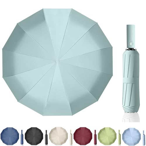 Maibar Regenschirm Sturmfest, Winddicht Kompakte Regenschirm 24-Rippen Wasserdichter Falten Reise Taschenschirme für Männer und Frauen (Mintgrün) von Maibar