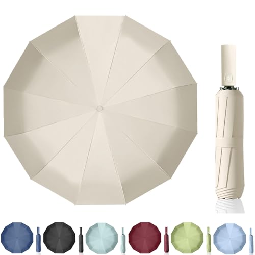 Maibar Regenschirm Winddicht Sturmfest Kompakte 24-Rippen Wasserdichter Regenschirm Falten Reise Taschenschirme für Männer und Frauen (Weiß) von Maibar