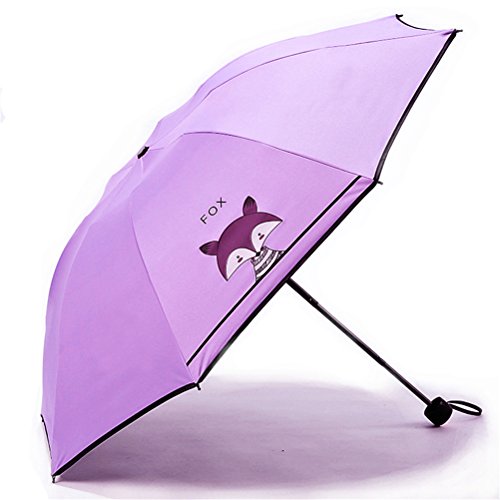 Maibar Sonnenschirm UV Frauen Taschenschirme Stockschirme Anti-UV Fuchs Tier Karikatur Gemalt Regenschirm Klappschirme (Hellviolett) von Maibar