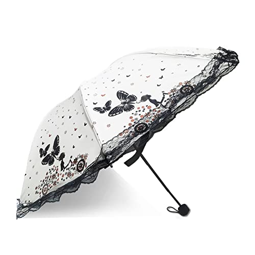 Maibar Regenschirme UV-Schutz Damen Triple Folding Sommer Sun Beweis Leicht 8 Knochen Taschenschirme für Frauen (F-Beige) von Maibar