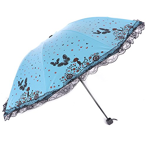 Maibar UV-Schutz Damen, Schmetterling Taschenschirme, Spitze Regenschirme Hand Sonnenschirme UV-Schutz für Frauen (G-Blau) von Maibar