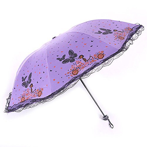 Maibar Taschenschirme Damen, Schmetterling UV-Schutz, Spitze Regenschirme Hand Sonnenschirme UV-Schutz für Frauen (J-Violett) von Maibar