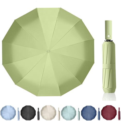 Maibar Taschenschirme Sturmfest Regenschirm Winddicht Kompakte 24-Rippen Wasserdichter Regenschirm Falten Reise Taschenschirme für Männer und Frauen (Matcha) von Maibar