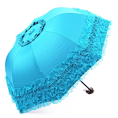 Maibar Sonnenschirm UV-Schutz Damen Taschenschirme Schmetterling Spitze Regenschirme Hand Sonnenschirme UV-Schutz für Frauen (Blau) von Maibar