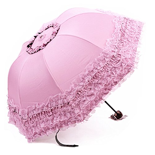 Maibar Hand Sonnenschirme Damen Taschenschirme Schmetterling UV-Schutz, Spitze Regenschirme UV-Schutz für Frauen (Pink) von Maibar