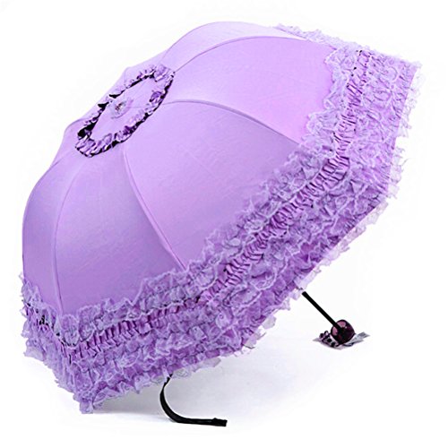 Maibar Taschenschirme Damen, Schmetterling UV-Schutz, Spitze Regenschirme Hand Sonnenschirme UV-Schutz für Frauen (Violett) von Maibar