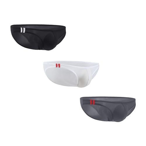 Maiclaice 3Pack Herren Eisseide Glatt Low Waist Ice Silk Underwear Bikini Slip Unterwäsche Schwarz Weiß Grau XX-Large von Maiclaice