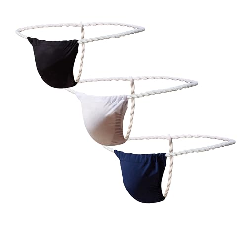 Maiclaice 3Pack Herren Eisseide Tanga Low Waist Bikini Slip Unterwäsche Schwarz Dunkelblau Weiß Mittel von Maiclaice
