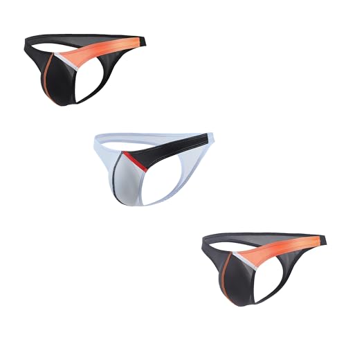 Maiclaice 3Pack Herren Eisseide Tanga Low Waist Briefs T-Rücken Seide Bikini Slip Unterwäsche Schwarz Weiß Grau XX-Large von Maiclaice
