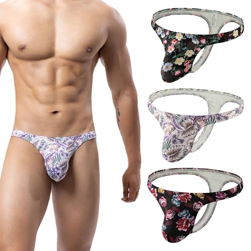 Maiclaice 3Pack Herren Elastan Tanga Glatt Low Waist T-Rücken Bikini Slip Unterwäsche Printing Groß von Maiclaice