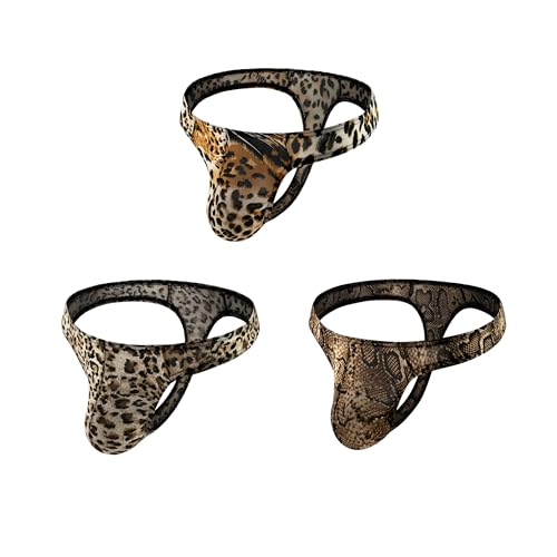 Maiclaice 3Pack Herren Leopardenmuster Tanga Low Waist T-Rücken Bikini Slip Unterwäsche Schwarz Leopardenmuster Gold X-Large von Maiclaice