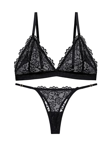 Maiclaice Damen Spitze BH Tanga Set Bra Bequemer Ohne Polsterung Sexy Ohne Bügel Bralette Triangel Büstenhalter Schwarz Groß Maiclaice Damen Spitze BH Tanga Set Bra Bequemer Ohne Polsterung Sexy Ohne Bügel Bralette Triangel Büstenhalter Schwarz Groß von Maiclaice