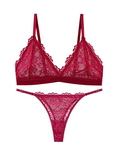 Maiclaice Damen Spitze BH Tanga Set Bra V-Ausschnitt Ohne Polsterung Sexy Sport Ohne Bügel Bralette Büstenhalter Rot Mittel Maiclaice Damen Spitze BH Tanga Set Bra V-Ausschnitt Ohne Polsterung Sexy Sport Ohne Bügel Bralette Büstenhalter Rot Mittel von Maiclaice