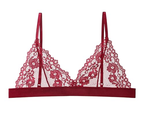 Maiclaice Damen Spitze Bustier BH Ohne Polsterung Push Up Bralette Ohne Bügel Büstenhalter Rot klein von Maiclaice