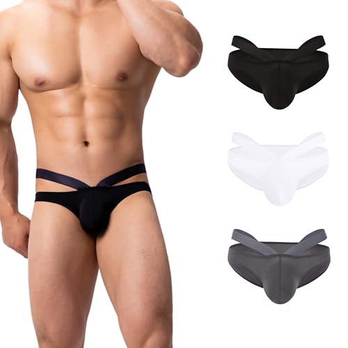 Maiclaice Herren Eisseide Low Waist Bikini Slip Unterwäsche Schwarz Weiß Grau XX-Large von Maiclaice