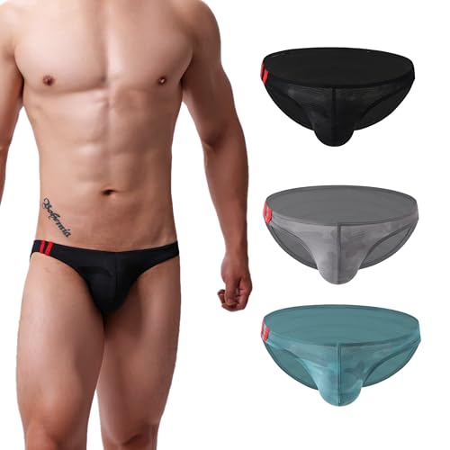 Maiclaice Herren Elastan Low Waist Bikini Slip Unterwäsche Schwarz Blau Grau Mittel von Maiclaice