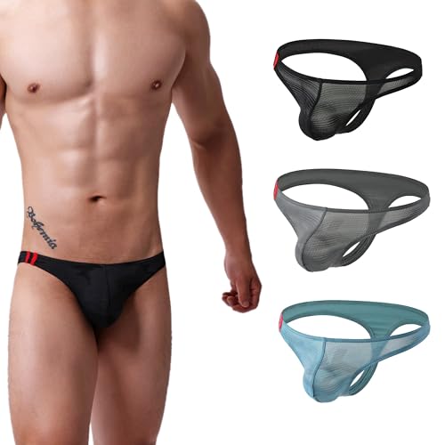 Maiclaice Herren Elastan Tanga Low Waist Bikini Slip Unterwäsche Schwarz Blau Grau Mittel von Maiclaice