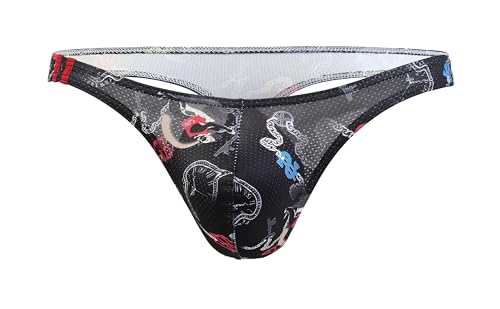 Maiclaice Herren Elastan Tanga Low Waist String-Tanga T-Rücken Slim Fit Bikini Slip Unterwäsche Schwarz Groß von Maiclaice