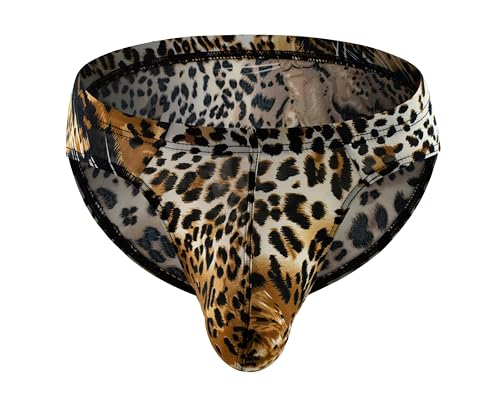 Maiclaice Herren Leopardenmuster Low Waist Bikini Slip Unterwäsche Gold X-Large von Maiclaice