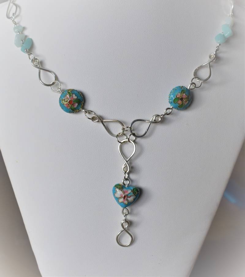 Amozonit Und Silber Mit Cloisnne Perlen Halskette Amozonit Und Silber Mit Cloisnne Perlen Halskette von MaidenMetalShop