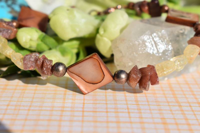 Citrin, Amber Lodolit Und Perlmutt Armband Citrin, Amber Lodolit Und Perlmutt Armband von MaidenMetalShop