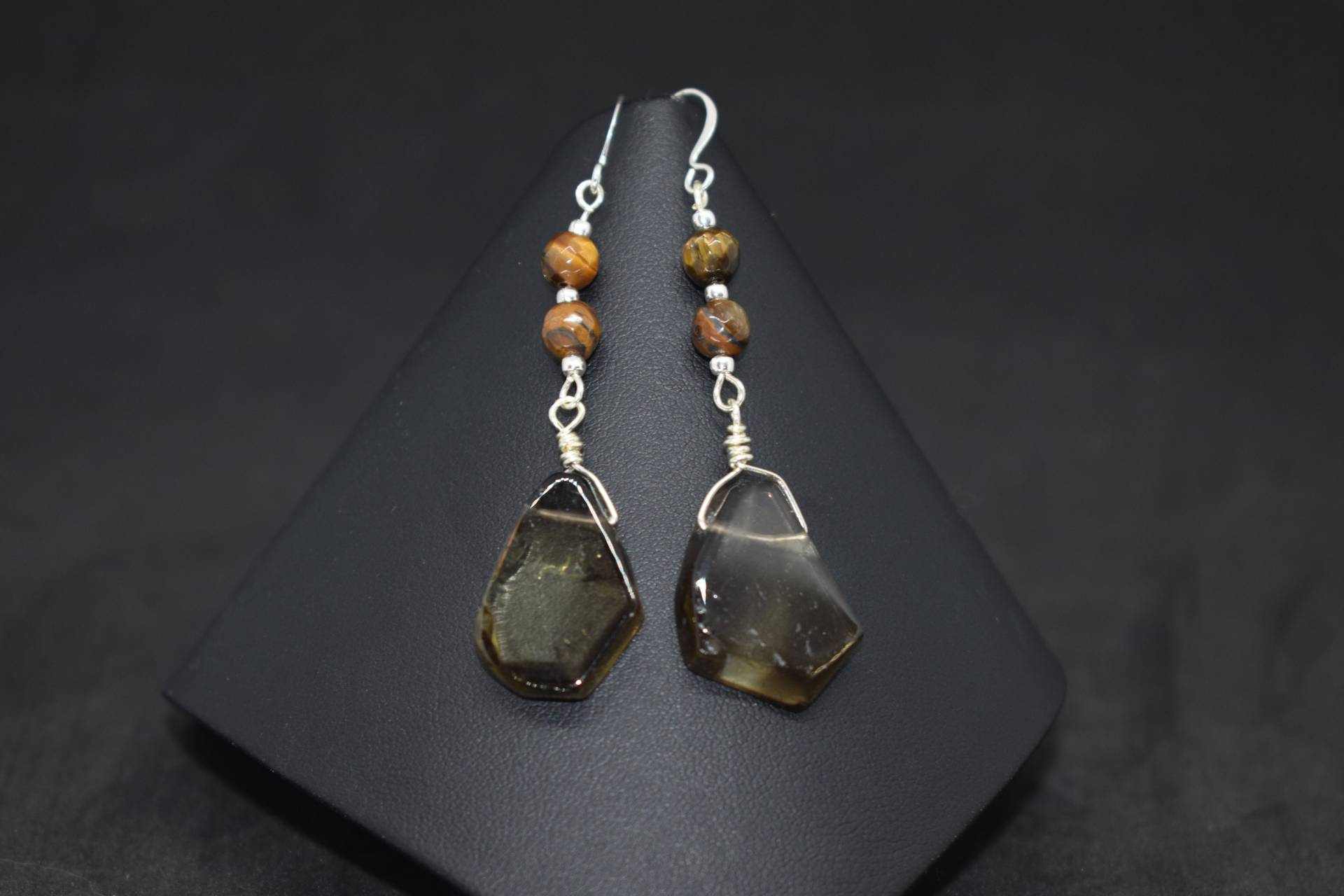 Rauchquarz Und Tiger Auge Ohrringe Rauchquarz Und Tiger Auge Ohrringe von MaidenMetalShop