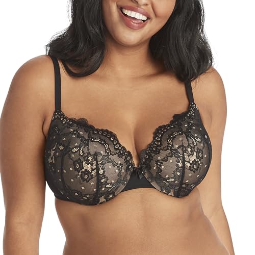 Maidenform Bügel Demi BH, Bester Push Up BH mit Wonderbra Technologie, Glättender Spitzenbesatz BH mit Push-Up Cups, Schwarz/Body Beige Spitze, 85C von Maidenform