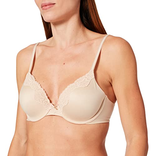 Maidenform Comfort Devotion Spitzen-BH, glättender T-Shirt-BH für täglichen Komfort, bequemer Spitzen-BH, Latte Lift/Schwarz, 90C von Maidenform