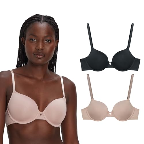 Maidenform Damen, Demi T-Shirt Underwire, Convertible Bra for Women, 2-Pack BH, Schwarz/Abendrot, 80C (2er Pack) von Maidenform