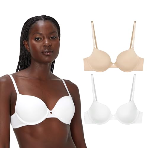Maidenform Damen, Demi-t-Shirt-bügel, Wandelbarer, 2er-Pack BH, Mandel/Weiß, 80B von Maidenform