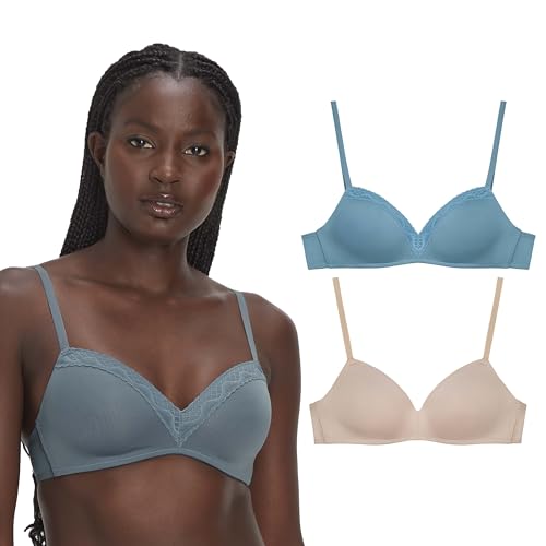 Maidenform Damen, Modern Demi Wireless T-Shirt, Convertible Bra for Women, 2-Pack BH, Evening Blush/Blue Dive, 90C (2er Pack) von Maidenform