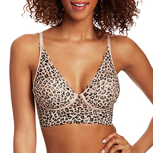 Maidenform Damen Pure Comfort Longline Bralette mit kabelloser Spitze, leicht gefütterter, wandelbarer BH, Undurchsichtige, Natürlicher Tierdruck-Paris Nude, 75C von Maidenform