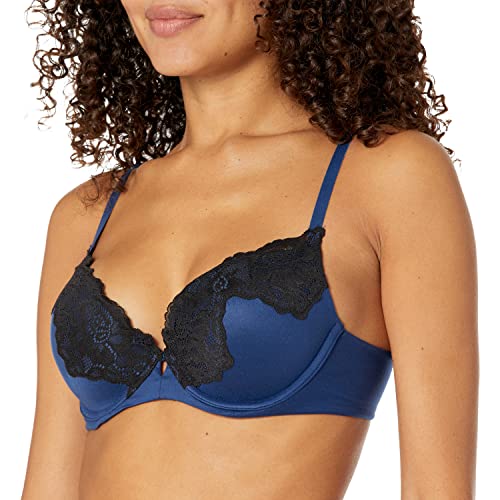 Maidenform Damen Comfort Devotion Bügelloser Spitze, Your weicher Mikrofaser natürlichem Lift, bequemer BH, Navy Eclipse/Schwarz, 90B von Maidenform