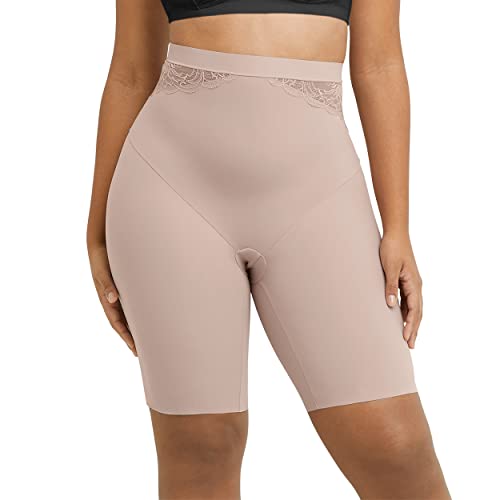 Maidenform Damen Eco Lace Firm Control High Waist Thigh Slimmer, Feuchtigkeitsableitende Shapewear-Unterhose, Evening Blush, Large von Maidenform