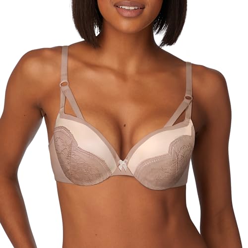 Maidenform Damen Love The Lift Bügel-Demi, glättender Spitzenbesatz und Push-up-Cups BH, Abendblush/Creme Strappy Lace, 85B von Maidenform