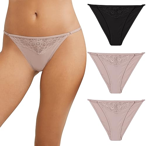 Maidenform Damen M Verstellbare String Bikini Unterwäsche No-Show Höschen Mehrweg Träger 3er Pack, Evening Blush/Black/Evening Blush, M von Maidenform
