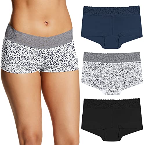 Maidenform Damen Panty, Dream Lace Boyshorts, Baumwolle Panties für Frauen, 3er-Pack Slips für Jungen, Marineblau/Grau Daze/Schwarz, Spitze, M von Maidenform